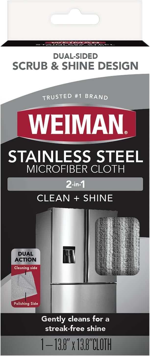 Weiman Microfiber Cloth for Stainless Steel - Safely Traps and Removes Dirt, Oil and Grime to Protect From Scratches 1.40" x 3.56"