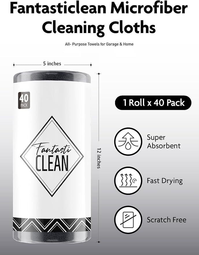 Fantasticlean Microfiber Cleaning Cloth Roll-40 Sheets, 12" x 12" (Dimgrey) | Super Absorbent, Lint-free, Tear-away Microfiber Towel Roll, for All-Purpose Cleaning