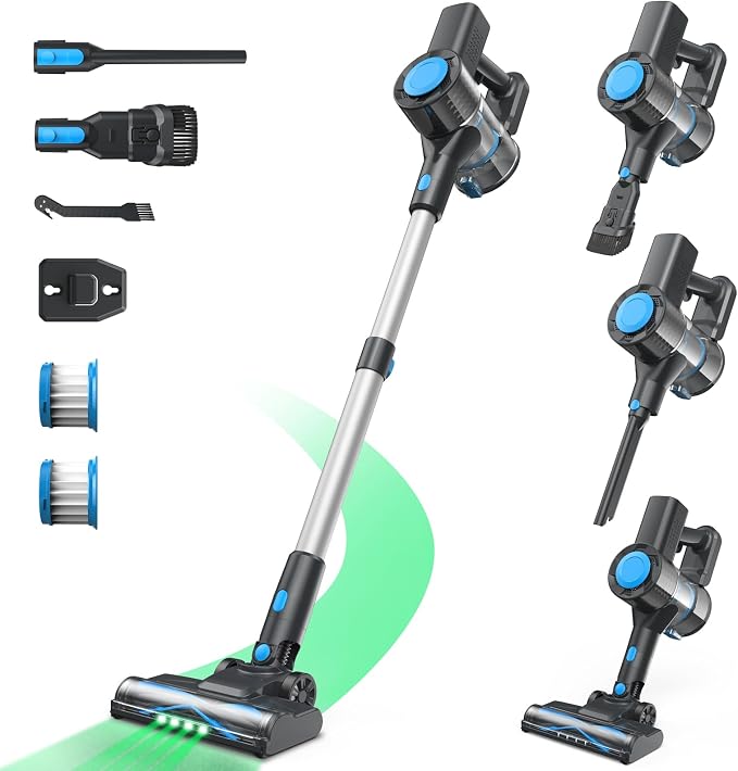 Cordless Vacuum Cleaner, Powerful Lightweight Stick Vacuum with Self-Standing, Anti-Tangle, 8-in-1 Rechargeable Vacuum Cleaners for Home, Hardwood Floors, Carpet, Pet Hair