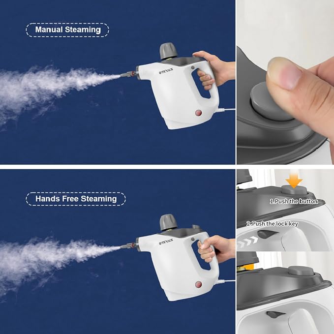 TICYACK Handheld Steam Cleaner, Steam Cleaner with 16 PCS Accessory & Safety Lock, 500ML Capacity, Multi-Surface Deep Cleaning for Home, Car, Bathroom, Grout, Floor, Window (White)