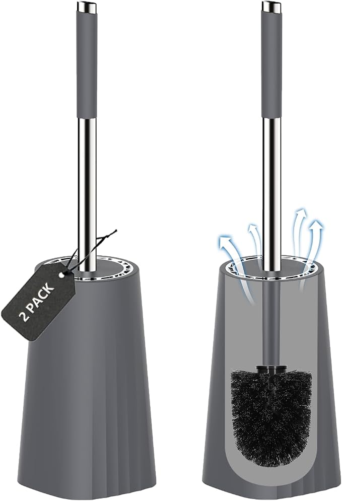 SetSail Toilet Brush, Compact Size Toilet Bowl Brush and Holder Toilet Brushes for Bathroom with Stainless Steel Handle Toilet Cleaner Brush with Durable Scrubbing Bristles, 2 Packs-Grey