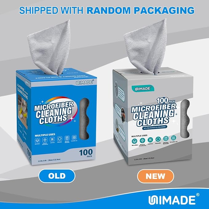 UNIMADE Microfiber Cleaning Cloth, 100 Sheets Microfiber Towels for Cars | Commercial Grade Washcloths Lint-Free Bulk Shop Towel Cleaning Rags for Household Restaurant Garage, 11"x 9", Grey