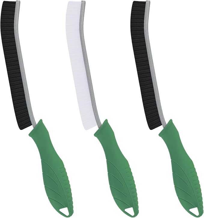 FOOGWEE Hard Bristle Crevice Cleaning Brush - Cleaning Supplies - Grout Cleaning Brushes for Household Use - Crevice Cleaning Tool for Bathroom, Home and Kitchen (3, Green)