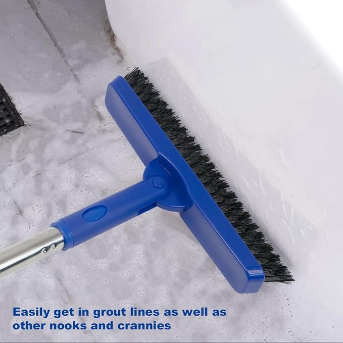 CELOX Grout Brush with Long Handle V-Shape Grout Line Scrubber with Stiff Bristle for Deep Cleaning Tile Grout, Blue