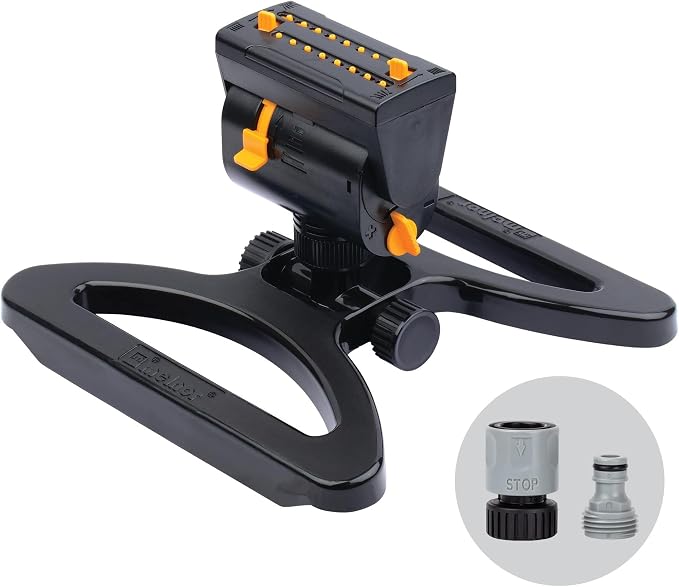 Melnor 65131AMZ MiniMax Turbo Oscillator Sprinkler, 4000 sq. ft., 4-Way Adjustable, Quick Connect Bundle, Black, Yellow (Pack of 12)