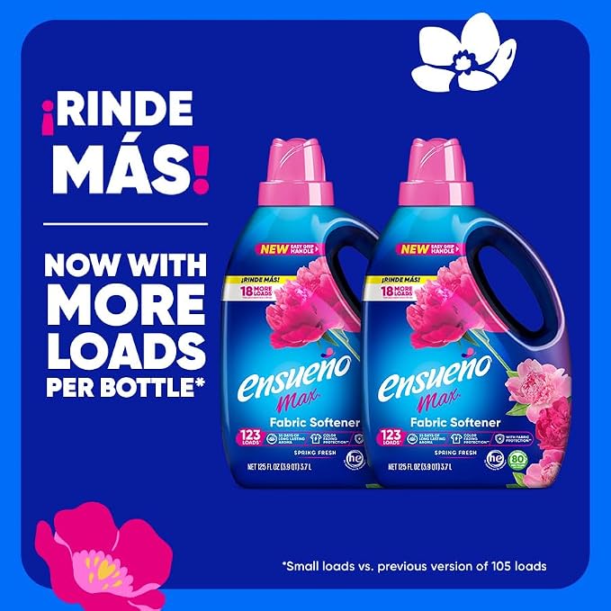 Ensueño Liquid Fabric Softener, Spring Fresh | 2 Pack | 125 fl oz | 123 Loads | Color-Safe