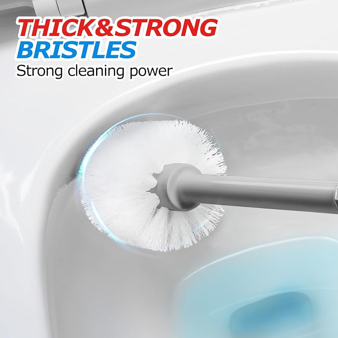 FORASTO 2Pack 3in1 Toilet Brush and Plunger Set - Bathroom Bowl Holder Kit | 21", Cleaning Gloves, Heavy Duty Rubber Toilet Bowl Cleaner, Apartment Must Haves Bathroom Decor Accessories, Dark Grey