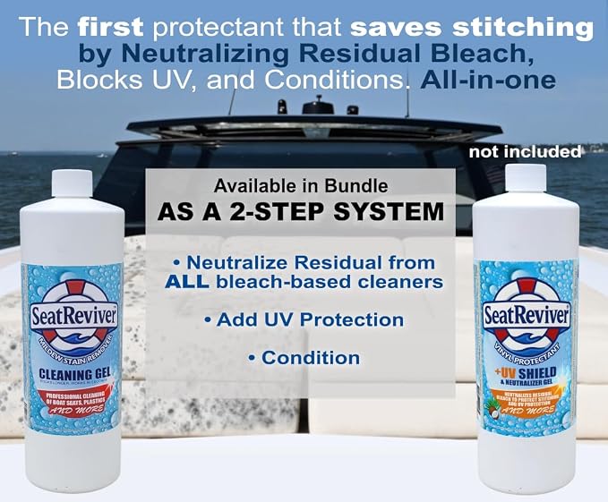 Marine Mildew Stain Remover for Boat Seats, Vinyl & Plastic | Light Gel That Clings Longer | Fast-Acting | No Scrub | 32oz