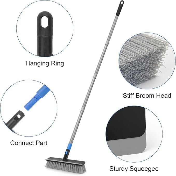 KeFanta Deck Brush with 56" Long Handle, 2 in 1 Floor Scrub Brush | Stiff Bristle Outdoor Scrubber Brush for Patio Cleaning Concrete Boat Garage Bathroom Kitchen Wall Shower
