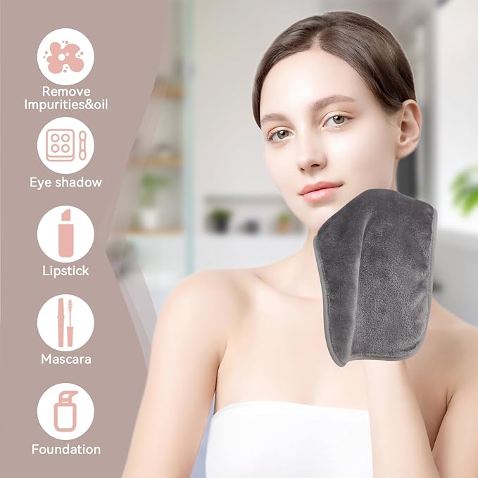 Nugilla Makeup Remover Cloths, 8 Packs Makeup Remover Towels Reusable Face Wash Cloth, Soft Microfiber Face Cloth for Women(Cool Grey)