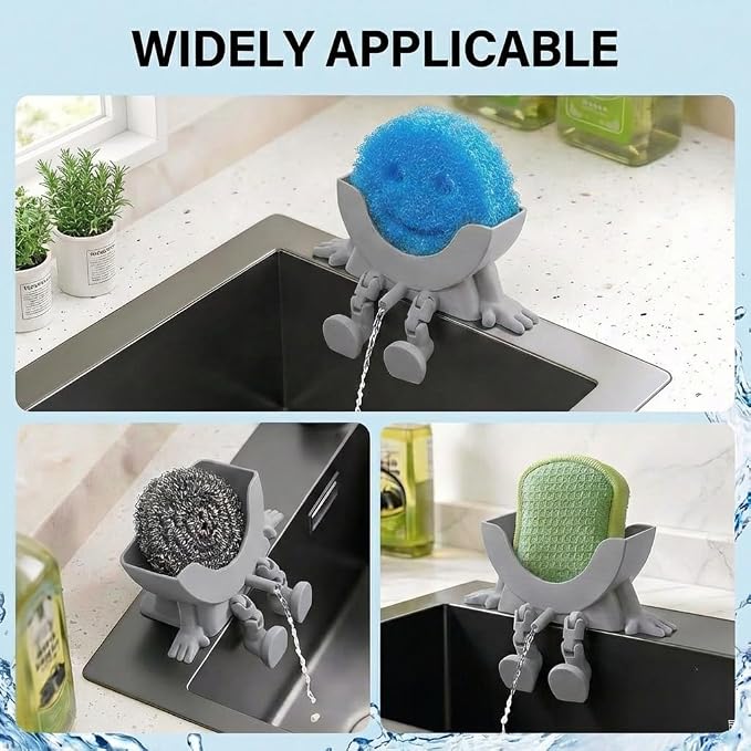 Creative Drainage Sponge Holder: Traceless Glue, 3D Printed Funny Kitchen Sink Holder, Keeps Sponge Dry – for Scrub Daddy (1, Grey)