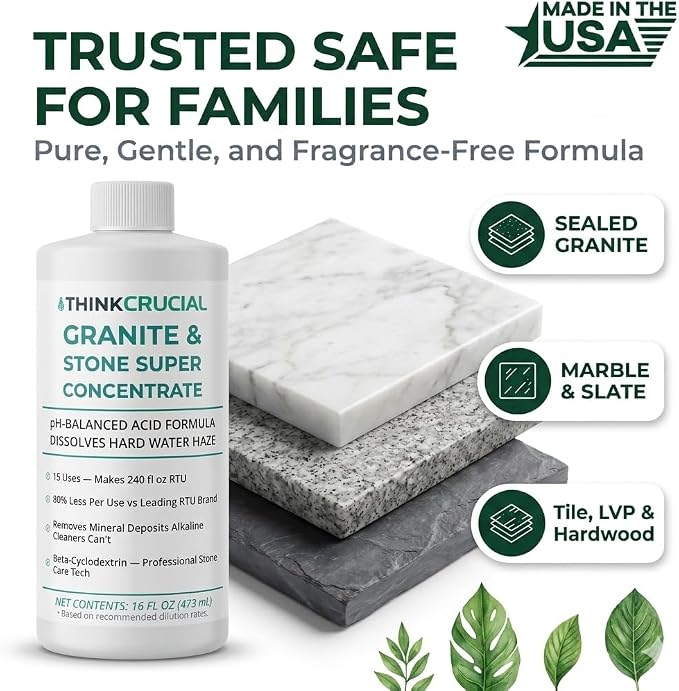 Think Crucial Granite & Marble Countertop Cleaner Concentrate, Stone Safe, 240 oz RTU, 16 fl oz