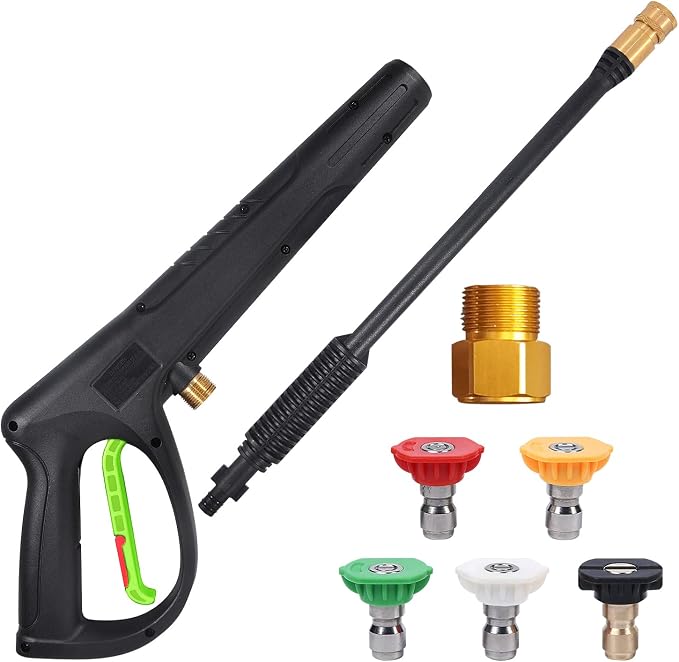 Pressure Washer Gun with Extension Wand M22-14 & M22-15 Fitting | 5 Spray Nozzle Tips Replacement for Ryobi, Karcher, Powerstroke, Greenworks, and More Electric Power Washer