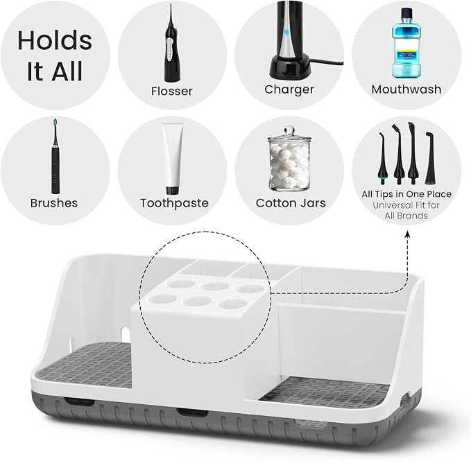 Boperzi Electric Toothbrush Holders with Cord Slots: Detachable Toothbrush and Toothpaste Holders, Large Tooth Brush Storage Caddy Set Drainage, Anti-Slip Bathroom Counter Organizer for Family, Kids
