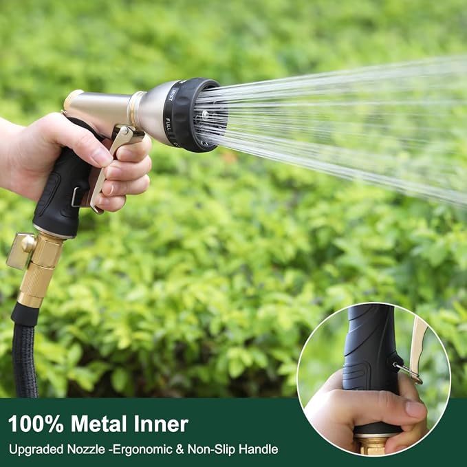 FANHAO Garden Hose Nozzle Heavy Duty, Metal Water Hose Sprayer, Leakproof | 7 Adjustable Spray Patterns, Rustproof Zinc Alloy, Hands-Free Lock, Ergonomic Grip Water Nozzle for Lawn, Plant, Car & Pet