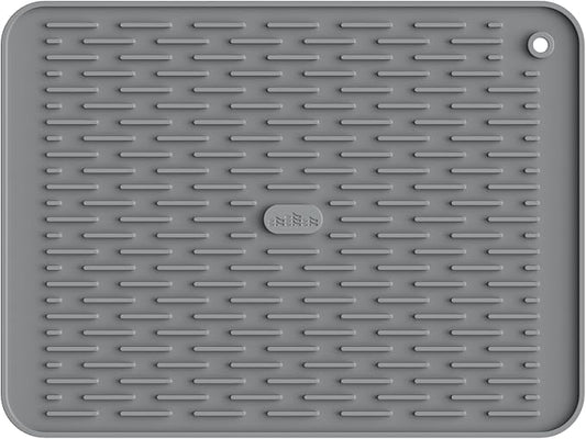 ME.FAN Silicone Dish Drying Mat for Kitchen Counter, Dish Drying Pad for Sink, Refrigerator or Drawer, Countertop Protection Pad M - 16''×12'' - Grey