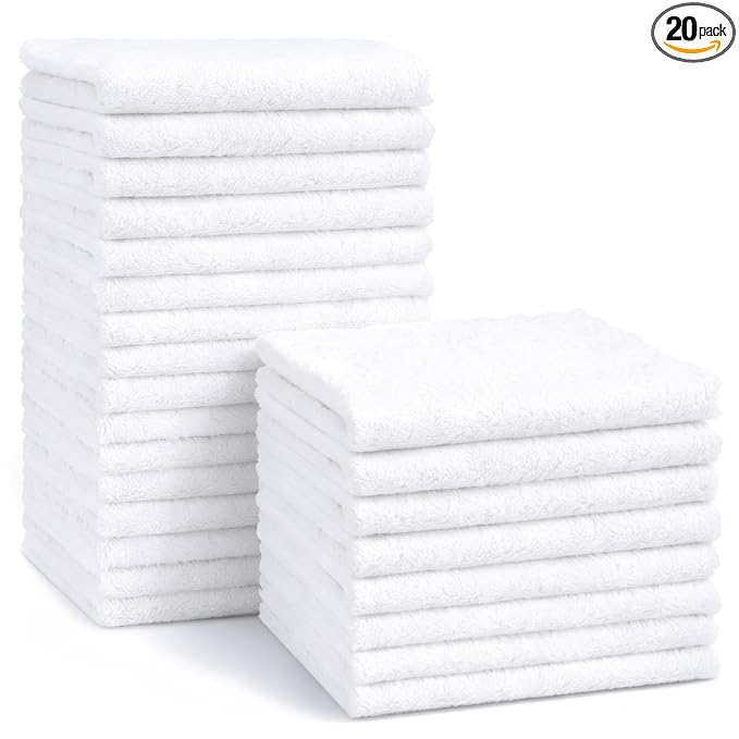 HOMEXCEL Baby Washcloths 20 Pack-Microfiber Coral Fleece Baby Bath Face Towel 11 x 11 Inch Extra Absorbent Soft Burp Cloth and Wash Cloths for Newborn-Infants and Toddlers,White