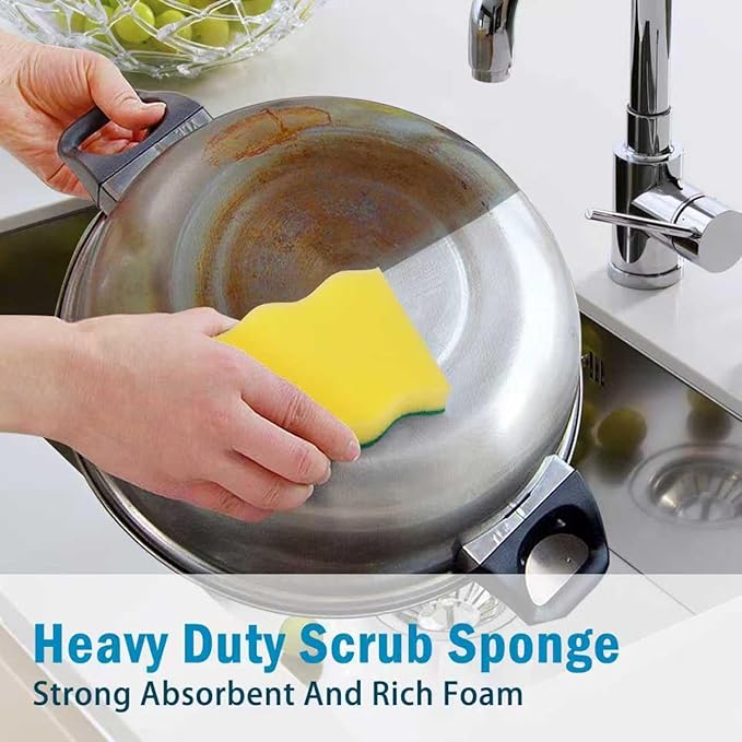 AIDEA Sponges Kitchen, 50-PK Heavy Duty Dish Sponge Kitchen, Scrub Sponges | Dish Sponges Stink-Free, Wavy Edge Cleaning Dish Scrubber Sponges for Home & Restaurant, Bathroom, Bulk Sponges for Pots/Pans