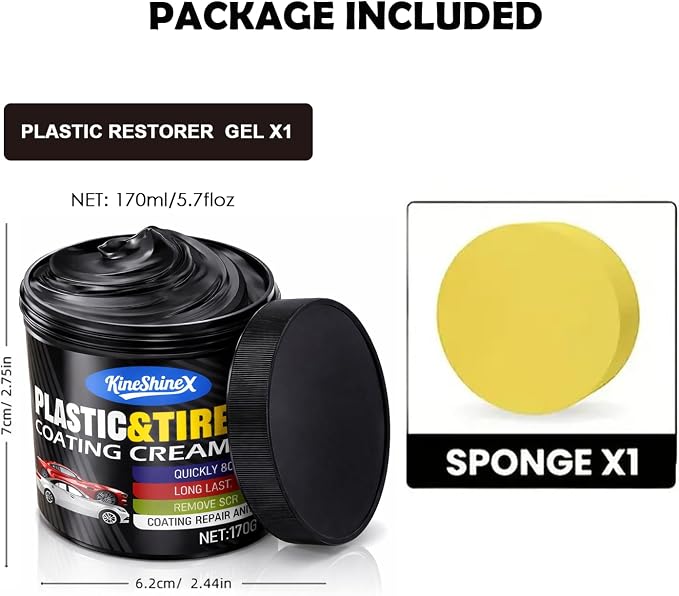 Black Trim Restorer, Plastic Restorer for Cars - Restore Faded Bumpers, Plastic, Trim, Vinyl & Rubber - Car Detailing Kit Tire Shine Applicator Shiny Stuff for Jeep, Truck Car Accessories - 6oz Paste