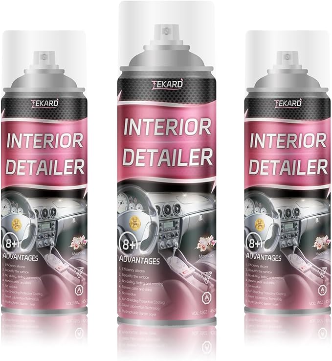 Interior Detailer Spray, Aerosol Car Interior Cleaner, 3 x 15 oz | Ready-to-use aerosol for quick, even application on dashboards, vinyl, plastic, rubber and finished leather, magnolia scent