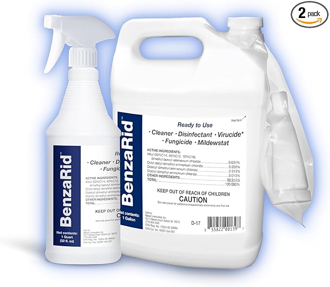 BenzaRid Pro Mold Killer Fungicide Disinfectant including Aspergillus Niger (Black Mold) H5N1 Pack | Multi-Purpose Fungicide, Mildewstat, Disinfectant, Virucide | EPA Reg. 1 Gal + 32 oz.