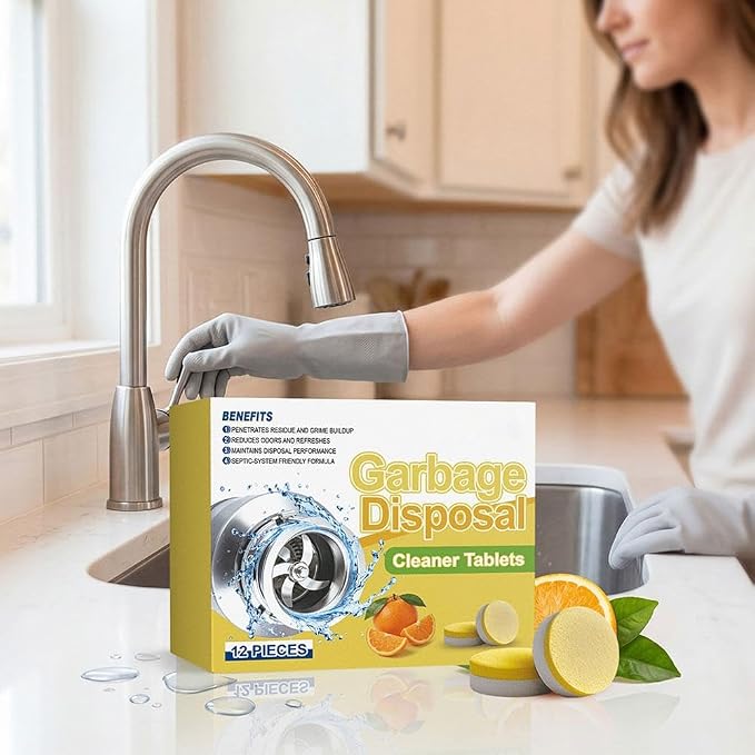 Garbage Disposal Cleaner and Deodorizer Tablets - 12Pcs, Powerful XXL Foaming Disposal Cleaner - Citrus Scented Foam, Natural Garburator & Sink Freshener, Septic Safe Kitchen Drain Cleaning Care