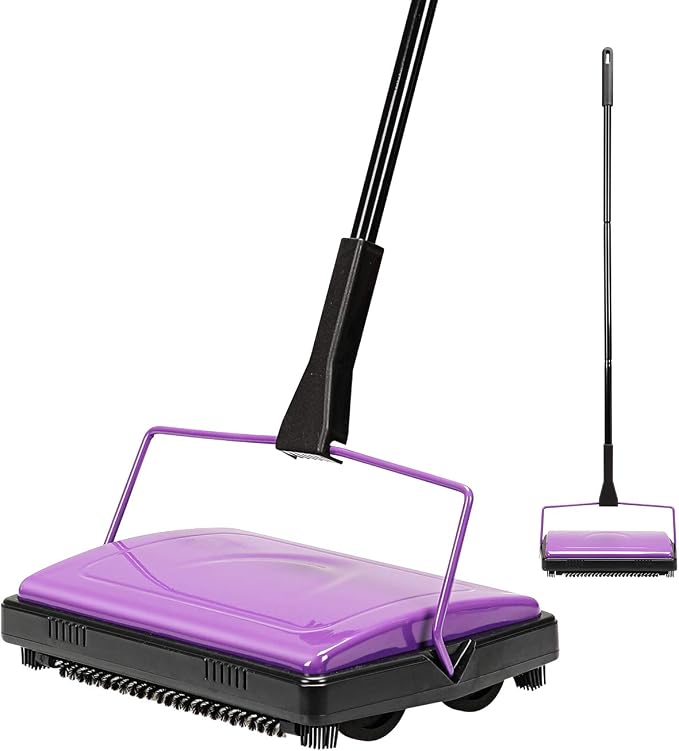 Yocada Carpet Sweeper Cleaner Manual Household Sweeper Lightweight | Hand Push Non-Electric for Home Office Low&Undercoat Carpets Rugs Pet Hair Dust Scraps Paper Rubbish Cleaning with a Brush