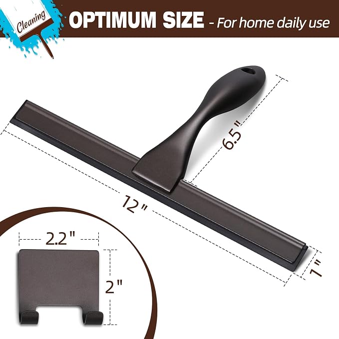 NETANY Shower Squeegee, 12-Inch Bronze Squeegee, All-Purpose Stainless Steel Squeegee for Bathroom, Shower Doors, Mirrors, Tiles and Car Windows - 100% Streak Free