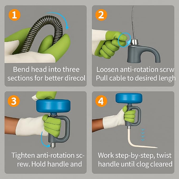 50 FT Drain Snake Hair Drain Clog Remover, Manual Or Powered, Plumbing Snake With Drill Adapte,Unclog Sink Drain Tool, Drain Auger for Toilet、Shower、Kitchen、Sink, No Auto Retract Or Feed, Blue