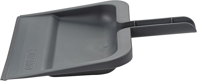 Superio Clip-On Dustpan with Rubber Lip - 10-inch Wide Durable Plastic Dust Pan with Comfort Grip Handle, Lightweight Multi Surface, Heavy Duty, Easy Sweep Broom Gray