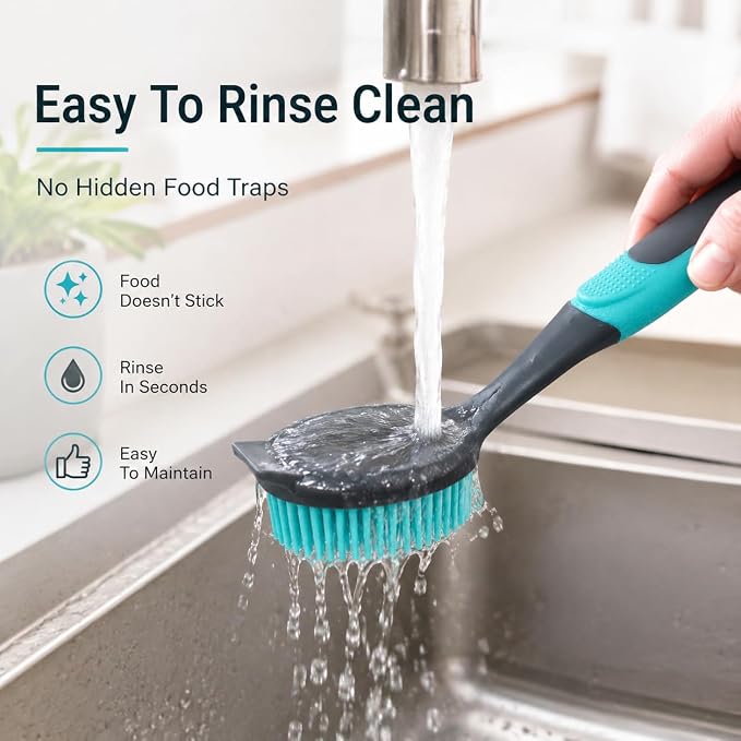 2-Pack Dish Brush with Handle, Kitchen Dish Scrubber Soft Dishwashing Brush for Cleaning Pots, Pan, Sink