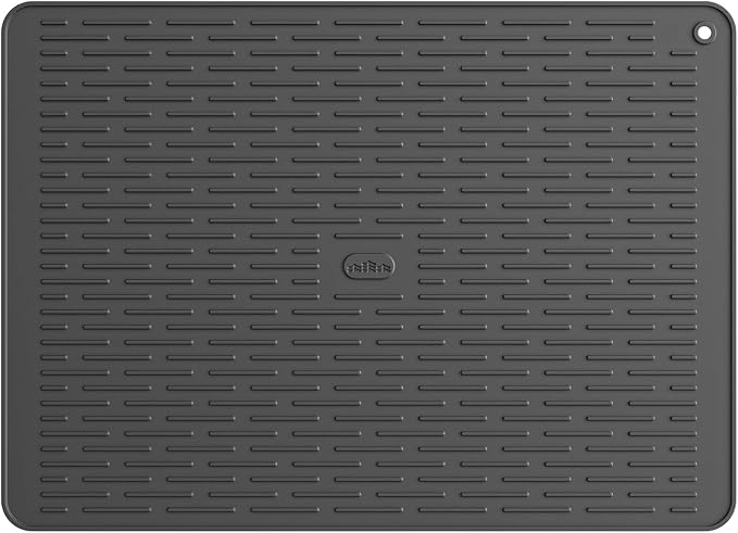 ME.FAN Silicone Dish Drying Mat for Kitchen Counter, Dish Drying Pad for Sink, Refrigerator or Drawer, Countertop Protection Pad XL - 23''×17'' - Black