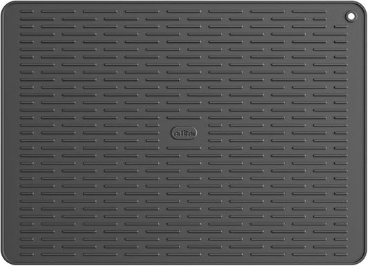 ME.FAN Silicone Dish Drying Mat for Kitchen Counter, Dish Drying Pad for Sink, Refrigerator or Drawer, Countertop Protection Pad XL - 23''×17'' - Black