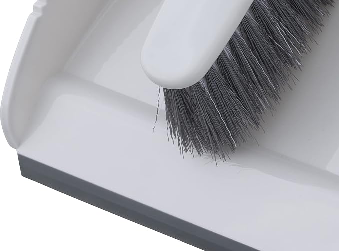 Dustpan and Brush Set, Hand Broom with Ergonomic Grip Handle - Rubber Edge for Easy Dirt Pickup, Durable Material - Grey & Blue Hand Brush by Superio, 2-Pack (Gray, 2-Pack)