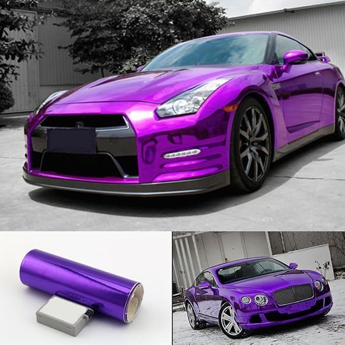 DIYAH Gloss Chrome Mirror Vinyl Car Wrap Sticker with Air Release Bubble Free Anti-Wrinkle 12" X 60" (1 FT X 5FT) (Purple)