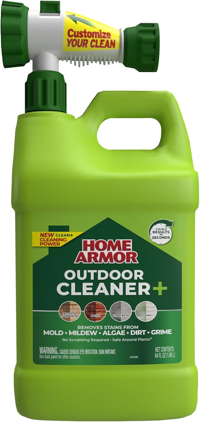 Home Armor Outdoor Cleaner+, 64 oz., Remove Stains from Mold, Mildew, Algae, Dirt and Grime for Visible Results in Seconds, No Scrubbing Required, Plant Safe When Used as Directed