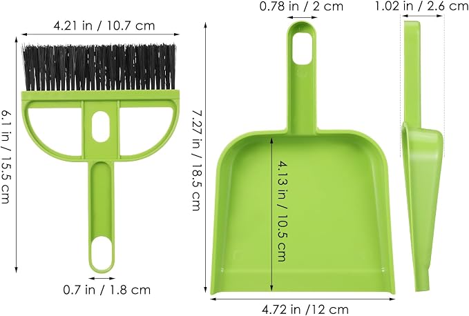 SEWACC 6 Sets Mini Broom and Dustpan Set, Small Brush and Shovel Combination for Desktop Cleaning, Home Office Use, Green Plastic