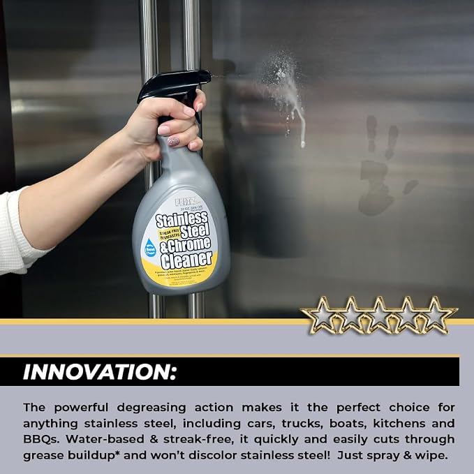 FLITZ Stainless Steel & Chrome Clean - 32oz Bottle, USA-Made Stainless Steel Cleaner Spray for Appliances - Grill, Fridge, Sink Stain Remover - Also Works on Aluminum Surfaces (1 Pack)