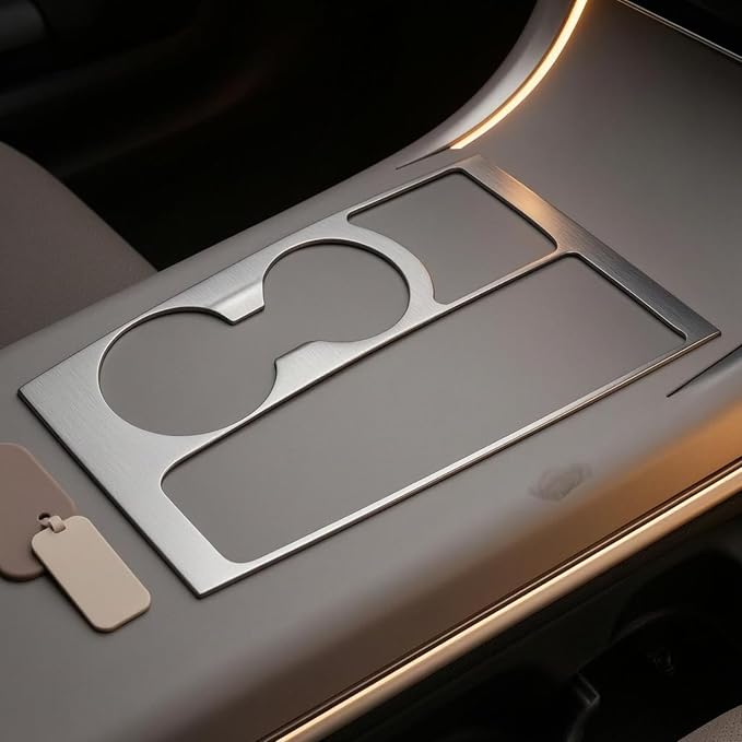 Vehicle Console Panel Center Console Trim Panel Dashboard Trim Panel Cup Holder Cover Stainless Steel Matte Finish Polished Look Clean Edges Suitable