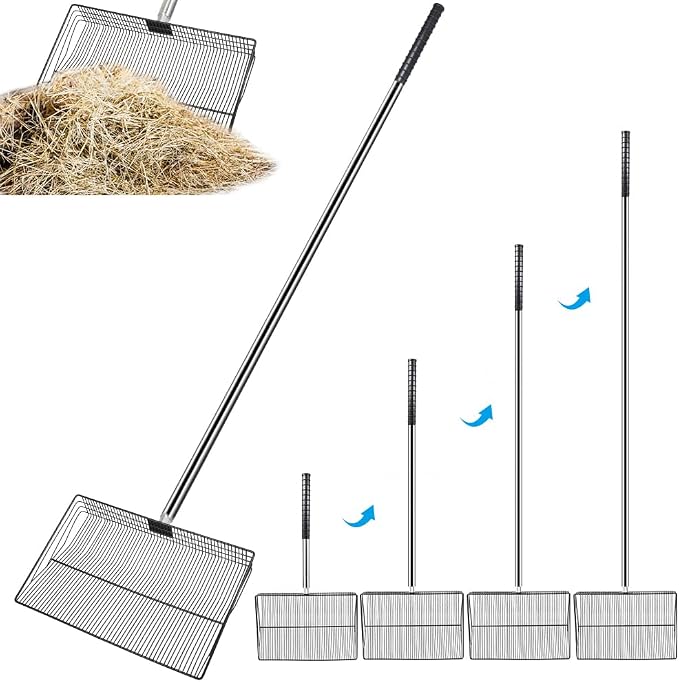 Kalekey Heavy Duty Chicken Poop Scooper, 15 Inch Extra Large Chicken Coop Rake with Adjustable Stainless Steel Handle (25 to 73 Inch) for Chicken Coop & Farm Cleaning Tools