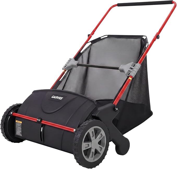 21-Inch Push Lawn Sweeper, Heavy Duty Manual Leaf & Grass Collector with 3.5 Cu. ft. Large Hopper Bag, Adjustable Height Spinning Brushes for Yard, Garden & Driveway