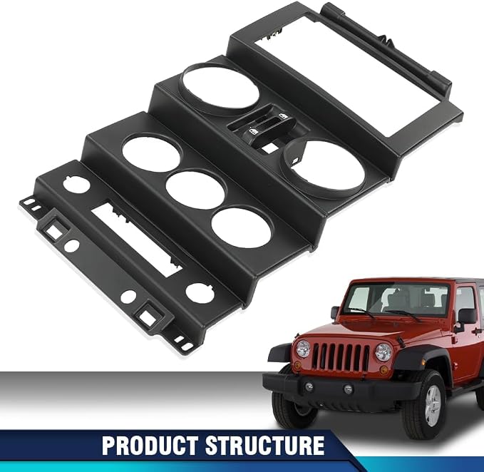 PIT66 Center Dash Bezel Trim Fit Jeep Wrangler 2007-2010 4 Door | Dashboard Cover Panel Fit Jeep Wrangler JK 2007-2010, Instrument Panel Bezel Replacement, Fits 4 Door Only