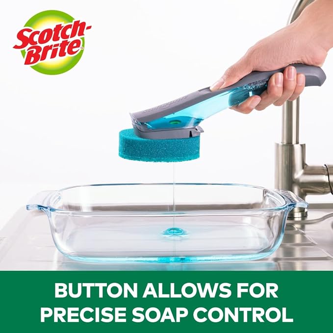 Scotch-Brite Advanced Soap Control Heavy Duty Dishwand,1Dish Wand,Prevents Soap from Leaking,Leak-Free Guarantee,Best for Cast Iron Skillets & Grill Grates,Fits All Scotch Brite Refills(Pack of 4)