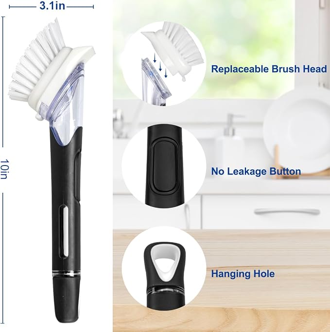 CELOX Dish Brush with Soap Dispenser, Heavy Duty Dish Brush for Cleaning Kitchen
