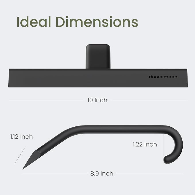 dancemoon JustHang Shower Squeegee with Built-in Hook, 10-Inch Black | Award-Winning Design, All-One-Piece Soft-Touch Silicone, for Glass Door, Bathroom, Window, Mirror, Tile Wall, Car