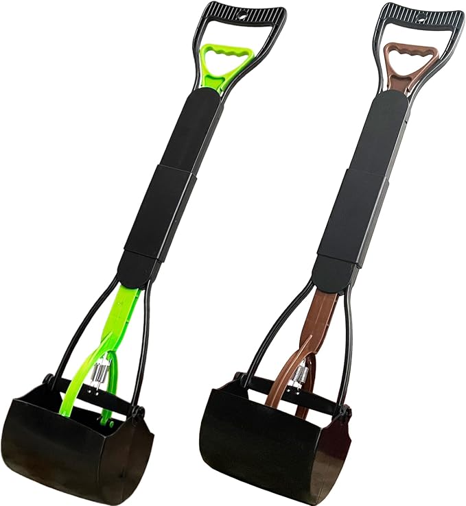 ienjoyed 2 Pieces Pooper Scooper, Large Pooper Scooper for Dogs Heavy Duty, Dog Pooper Scooper with Long Handle & High Strength Durable Spring, Foldable Dog Poop Pick Up(28-inch)