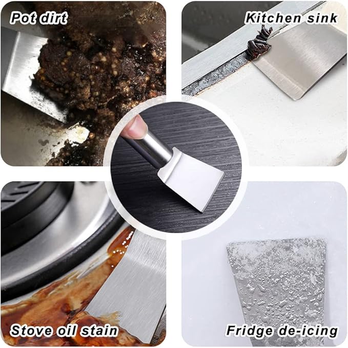 2pcs Kitchen Gas Stove Cleaning Brass Wire Brush Putty Scraper Rust Grease Grime Cleaner