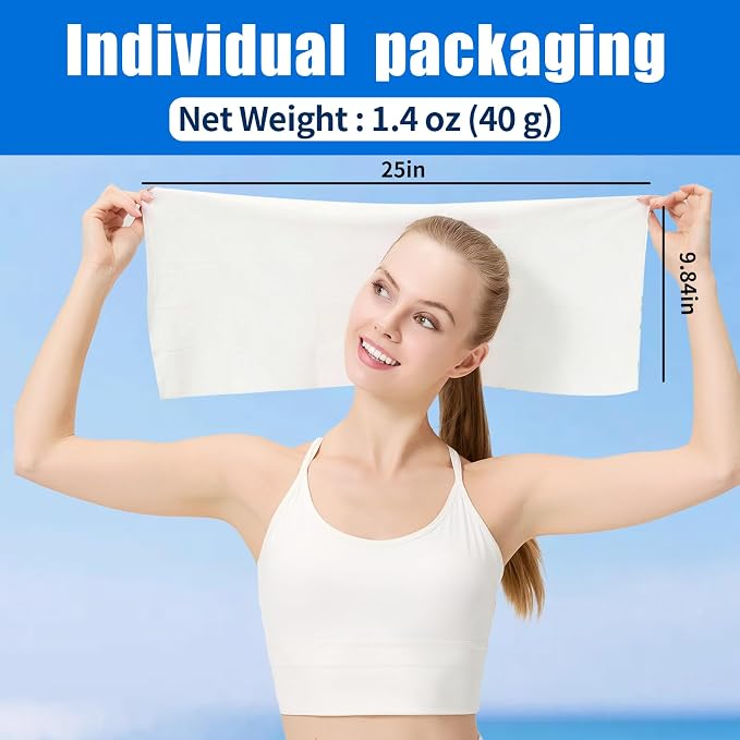 30 Pack Disposable Cooling Wipes, Individually Wrapped No-Rinse Cooling Towels, (25''x 9.84'') Extra-Thick Oversized Ice Towel for Sports, Travel, and Camping in Hot Weather (White)