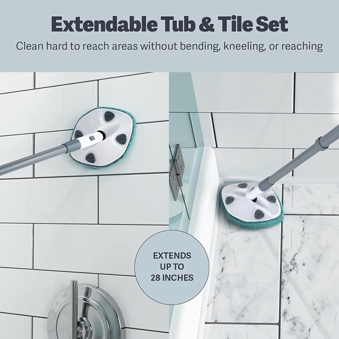 Casabella Tub and Tile Brush with 28 Inch Extendable Handle and Scrubber Pad