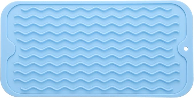 MicoYang Silicone Dish Drying Mat for Multiple Usage,Easy clean,Eco-friendly,Heat-resistant Silicone Mat for Kitchen Counter or Sink,Refrigerator or Drawer Liner Light Blue S 12 inches x 6 inches